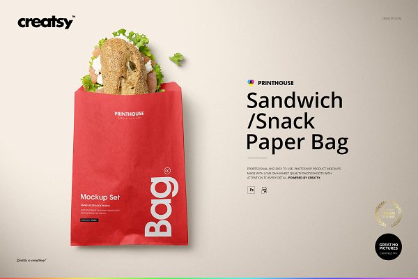 Download Sandwich Snack Paper Bag Mockup Set