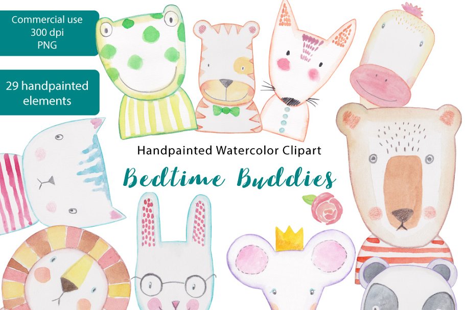 Download Watercolor Bedtime Buddies PNGs