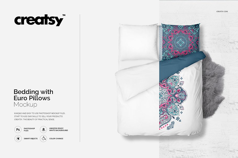 Download Bedding Mockup with Euro Pillows