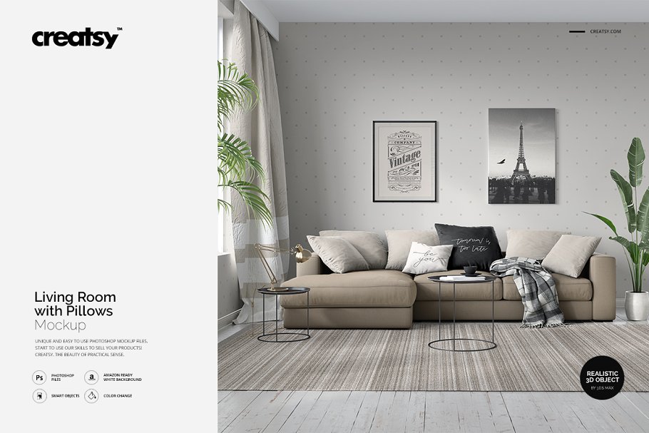 Download Living Room with Pillows Mockup