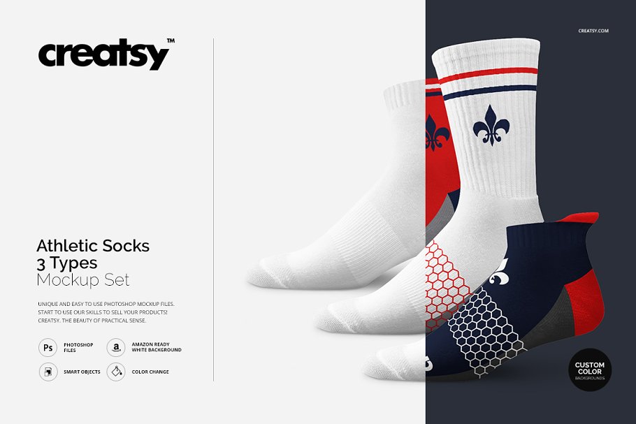 Download Athletic Socks 3 Types Mockup Set
