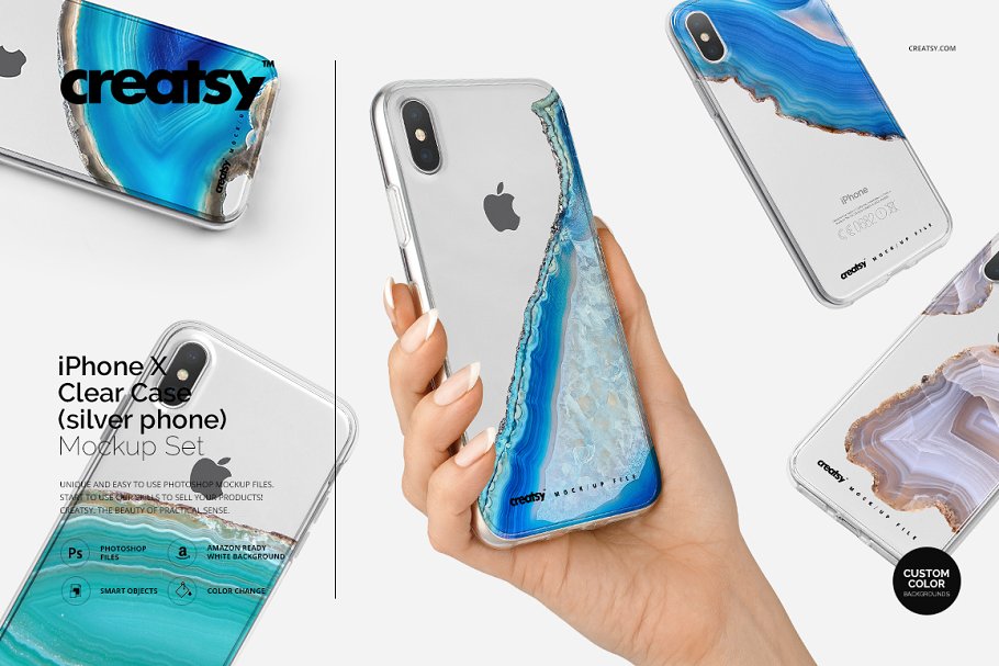 Download iPhone X Clear Case Mockup Set Silv.