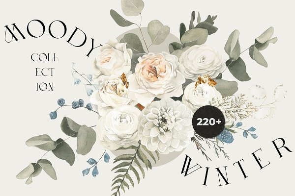 Download MOODY WINTER neutral white flowers