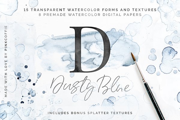 Download Dusty Blue Watercolor Textures Kit
