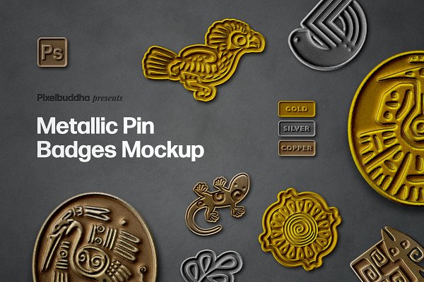 Download Metallic Pin Badges Mockup