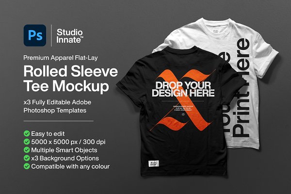 Download Rolled Sleeve T-shirt Mockup