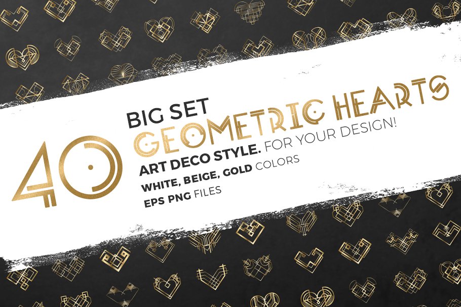 Download 40 Vector Hearts. Art Deco Style.