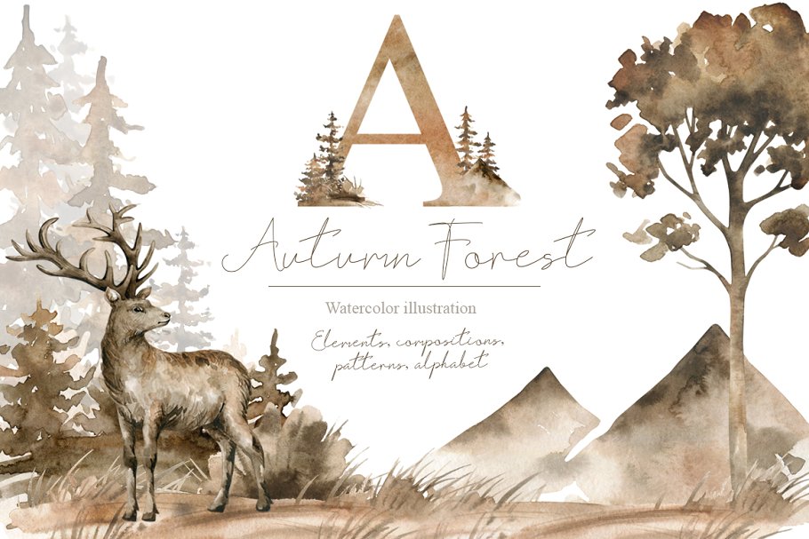 Download Autumn Forest. Watercolor set