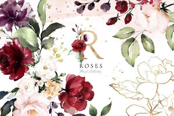 Download Roses. Watercolor Floral Collection
