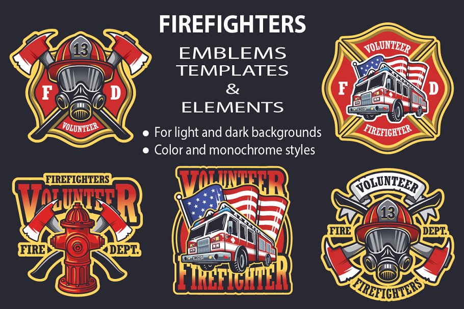 Download Set of firefighters emblems