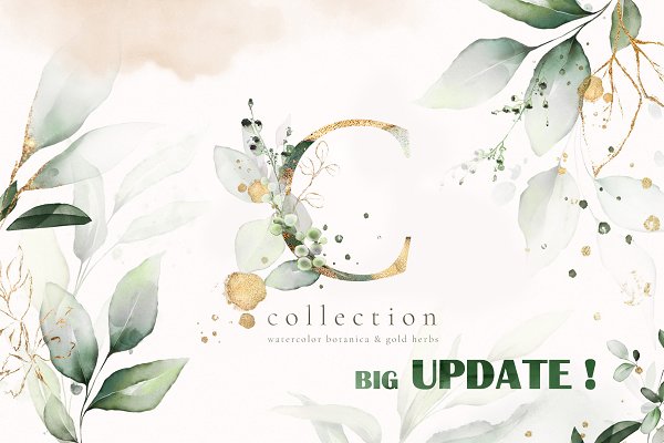Download Watercolor & Gold Leaves Collection
