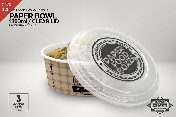 Download 1300ml Paper Bowl Clear Lid Mockup