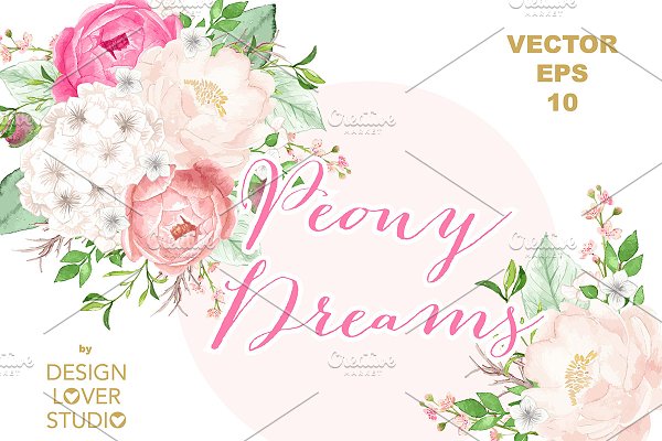 Download VECTOR watercolor Peony Dreams