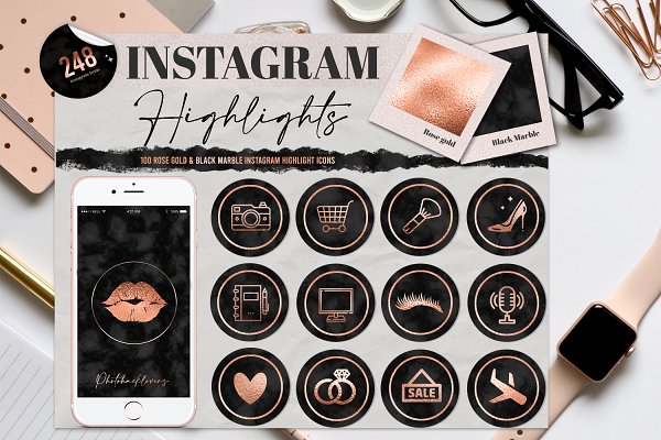 Download Rose gold & Marble Instagram Covers