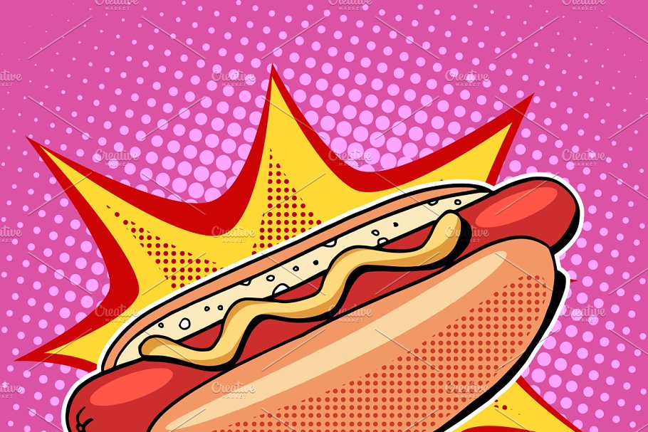Download Hot dog fast food vector pop art
