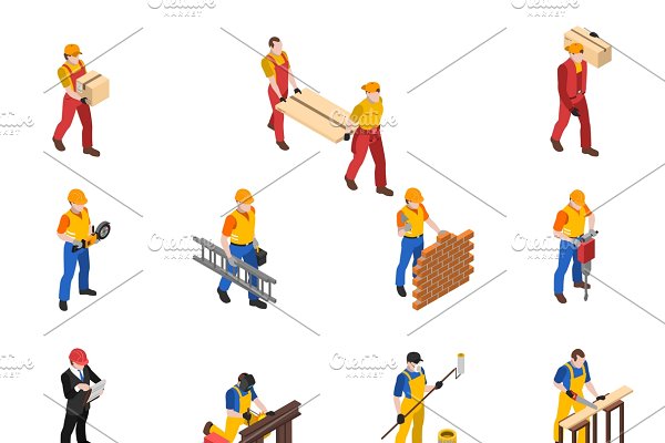 Download Builders workers isometric icons