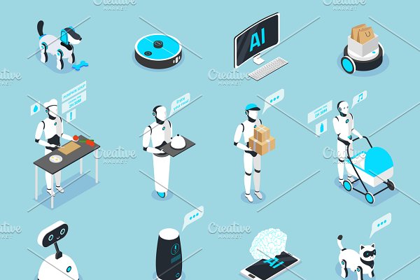 Download Home robots isometric icons
