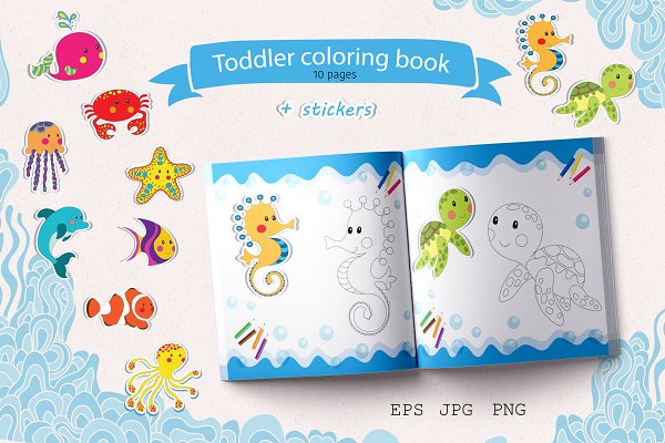 Download Sea creatures Toddler coloring book