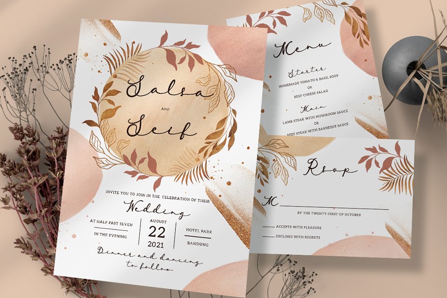 Download Foliage Wedding Invitation Set