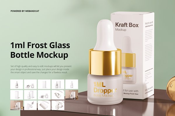 Download 1ml Frost Glass Bottle Mockup