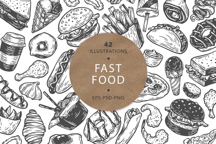Download Fast Food. Vector Illustrations.