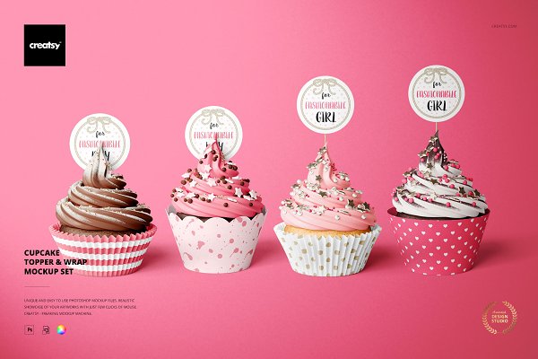 Download Cupcake Toppers & Wraps Mockup Set