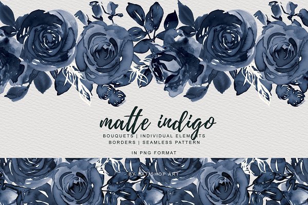 Download Matte Indigo Watercolor Rose Clipart