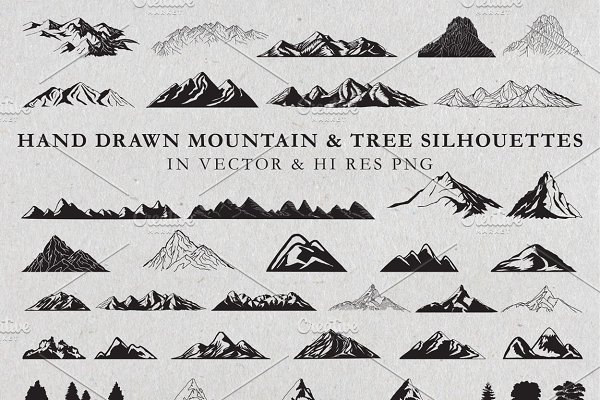 Download Hand Drawn Mountains and Trees 1
