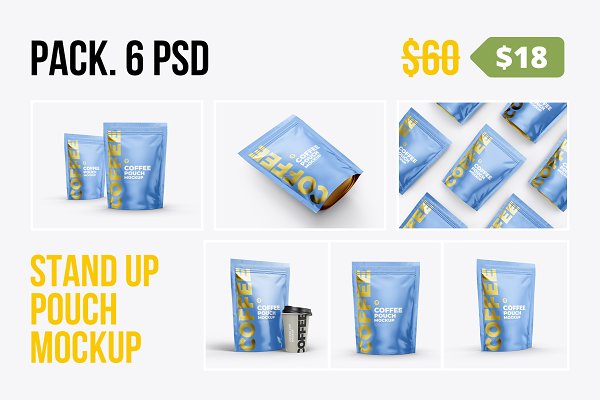 Download Stand-up pouch mockup. Pack 6 psd