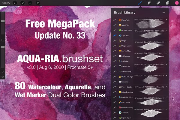 Download AQUA-RIA: 80+ Watercolor Brushes