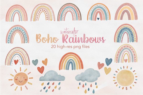 Download Watercolor Boho Rainbow Clipart png