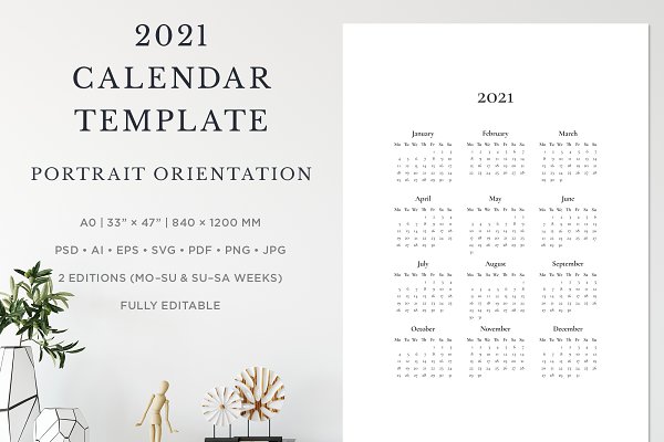Download 2021 Yearly Wall Calendar Template