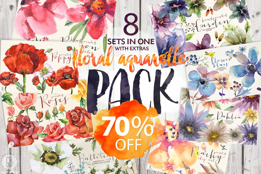 Download 70% OFF. 8 sets of floral watercolor