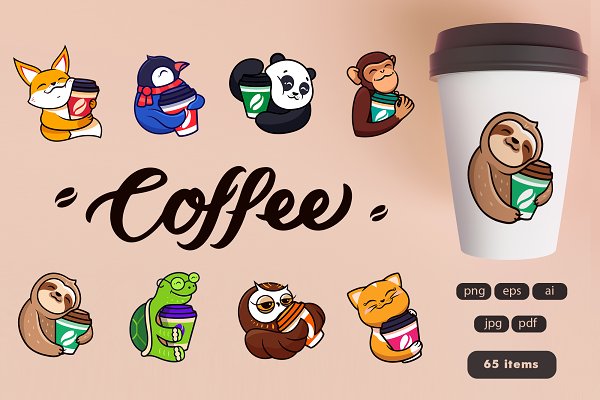 Download Set of logos coffee with animals