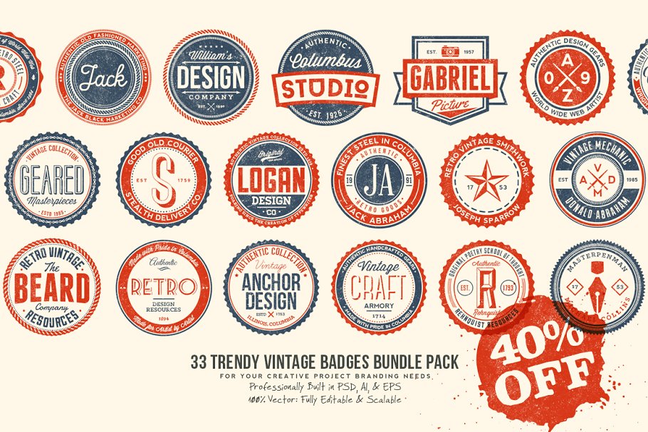 Download 33 Trendy Vintage Badges Bundle Pack