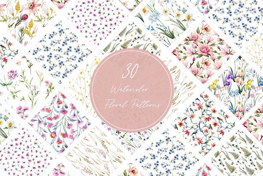 Download Watercolor floral patterns set JPEG