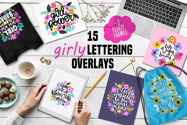Download 15 Girly quote postcards. Lettering.