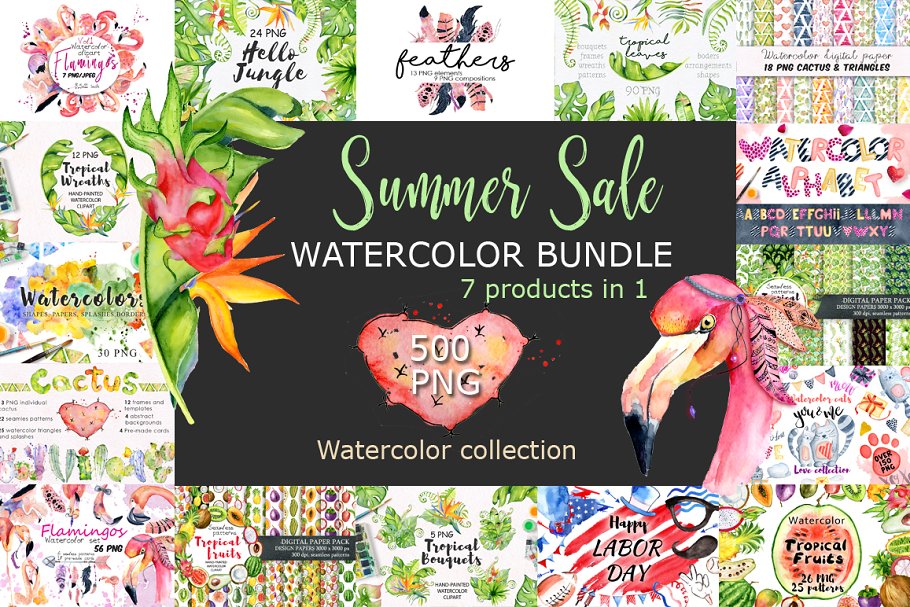 Download Summer Sale Watercolor Bundle 80%OFF