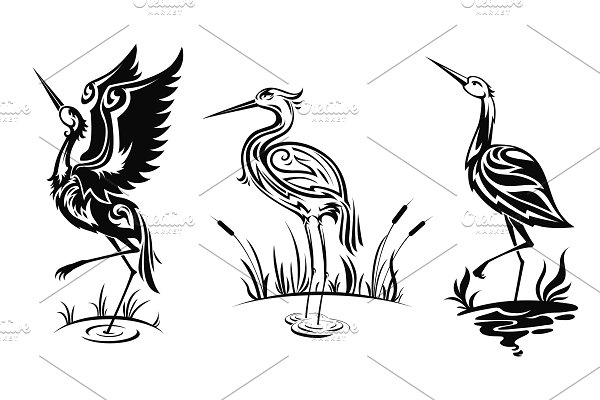 Download Heron or wader birds vector icons