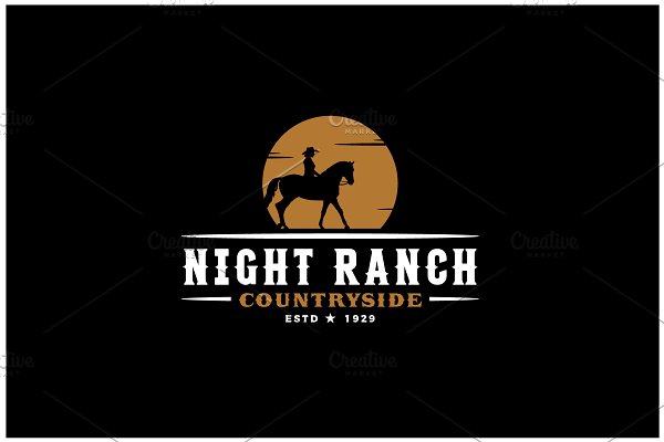 Download Woman Cowboy & Horse Moonlight Logo