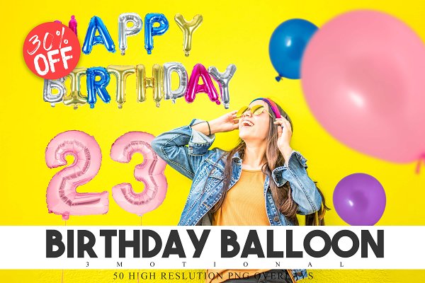 Download 50 Birthday Balloon PNG Overlays