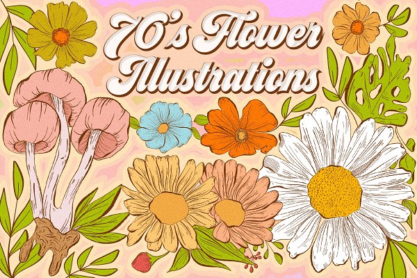 Download 70s Flower + Mushroom Illustrations