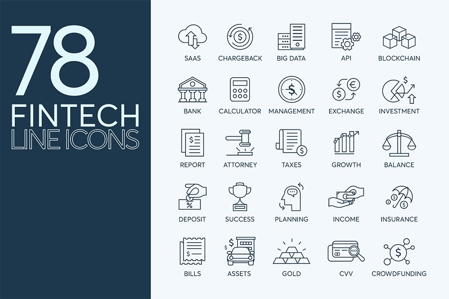 Download 78 Fintech Line Icons