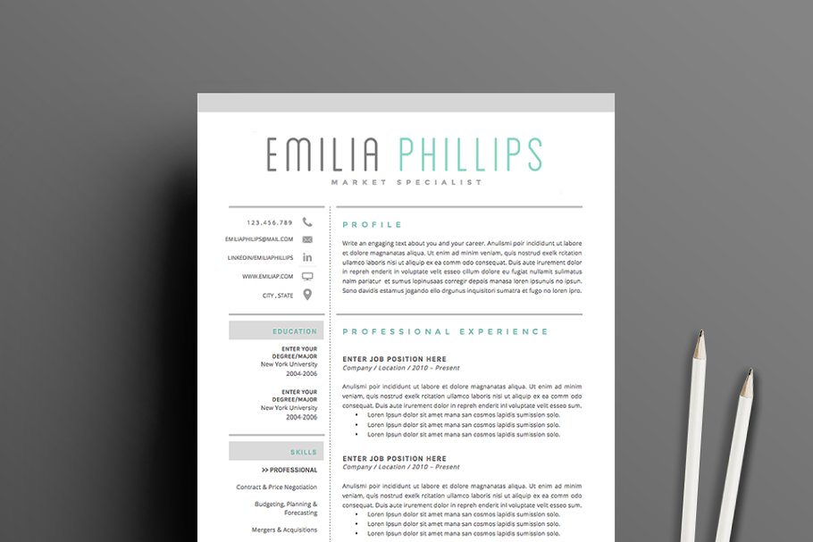 Download Resume Template 4 page pack | Aqua