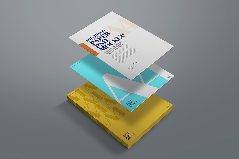 Download A4 Perspective Floating Paper Mockup