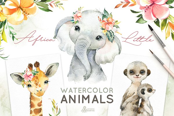 Download Africa. Little Watercolor Animals