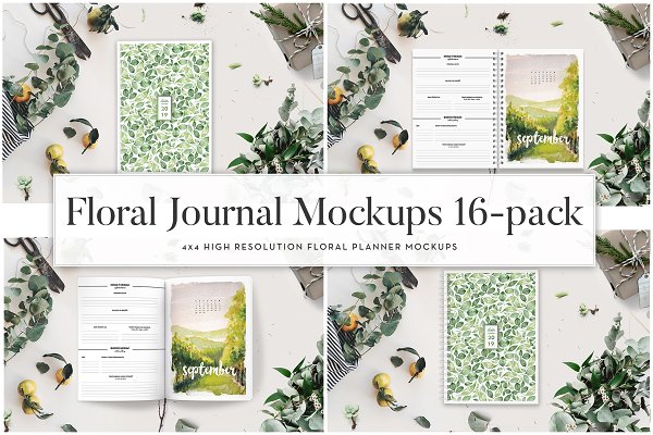 Download Floral Journal Mockups (16 in 1)