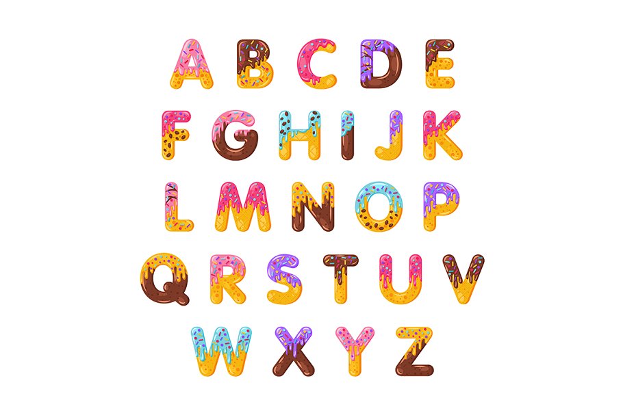 Download Donut cartoon alphabet vector set