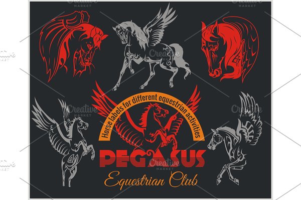 Download Pegasus and horses vintage labels