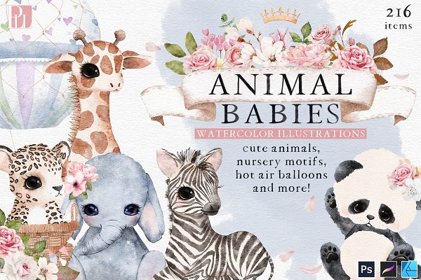Download Animal Babies Watercolor Clipart
